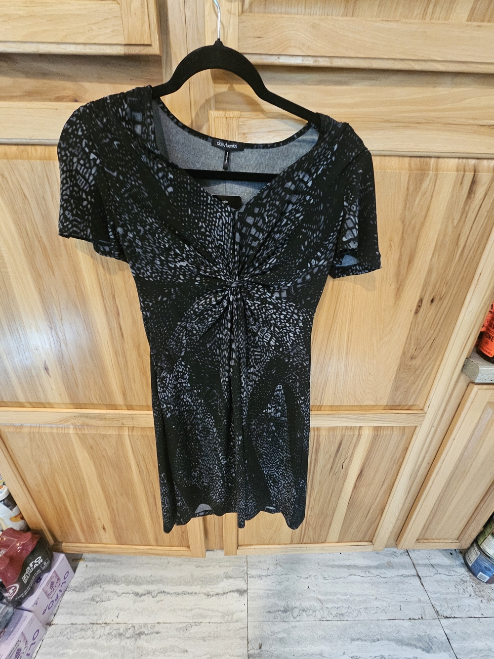 Daisy Fuentes Black and Gray Twist-Front Mini Dress